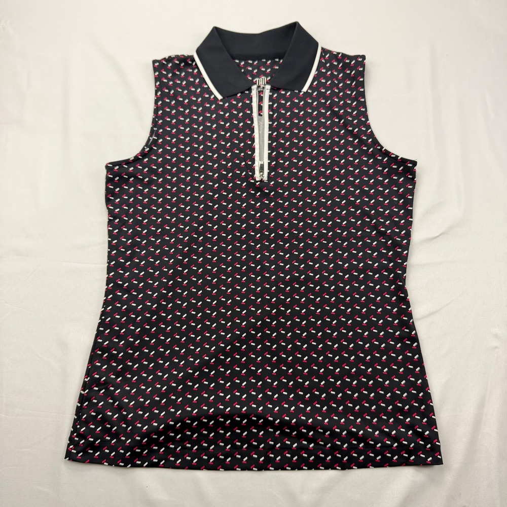 Tail Golf Polo Shirt‎ Women S Black Pink Geometric Dash Sleeveless Quarter Zip